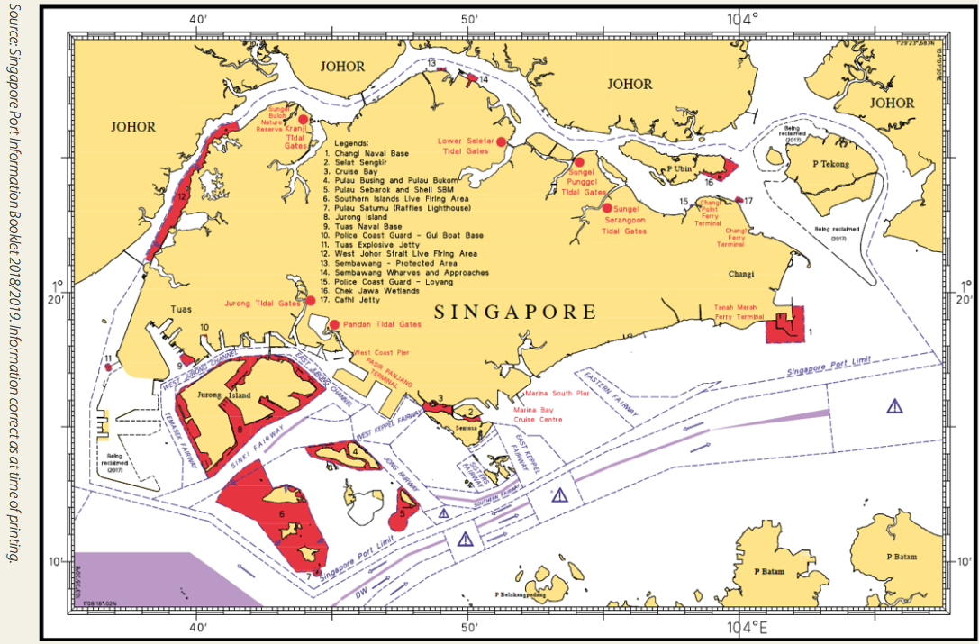 Singapore map nautical restricted areas can not go
