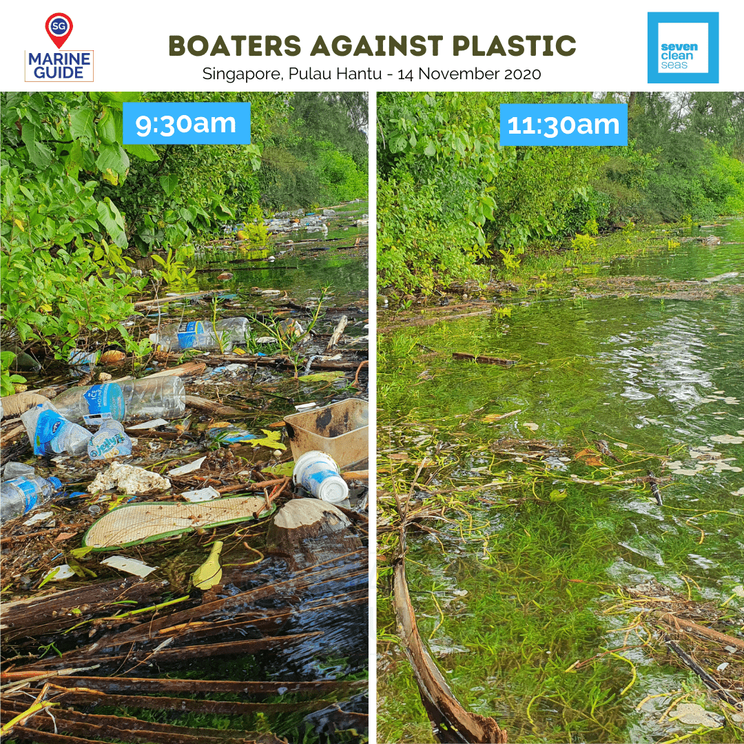 Boaters agains plastic beach island clean up pulau Hantu seven clean seas