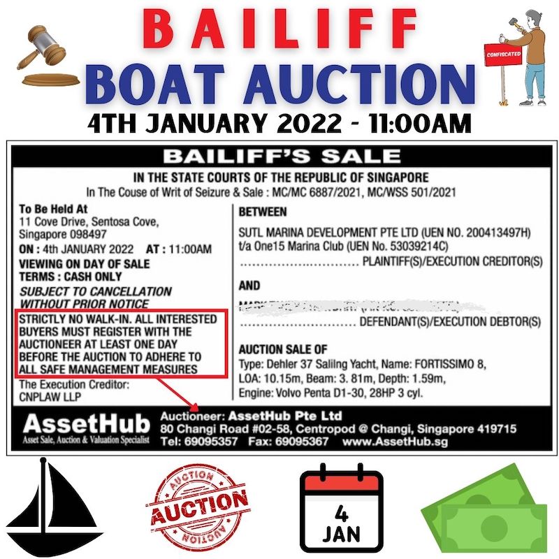 bailiff boat auction singapore yacht for sale